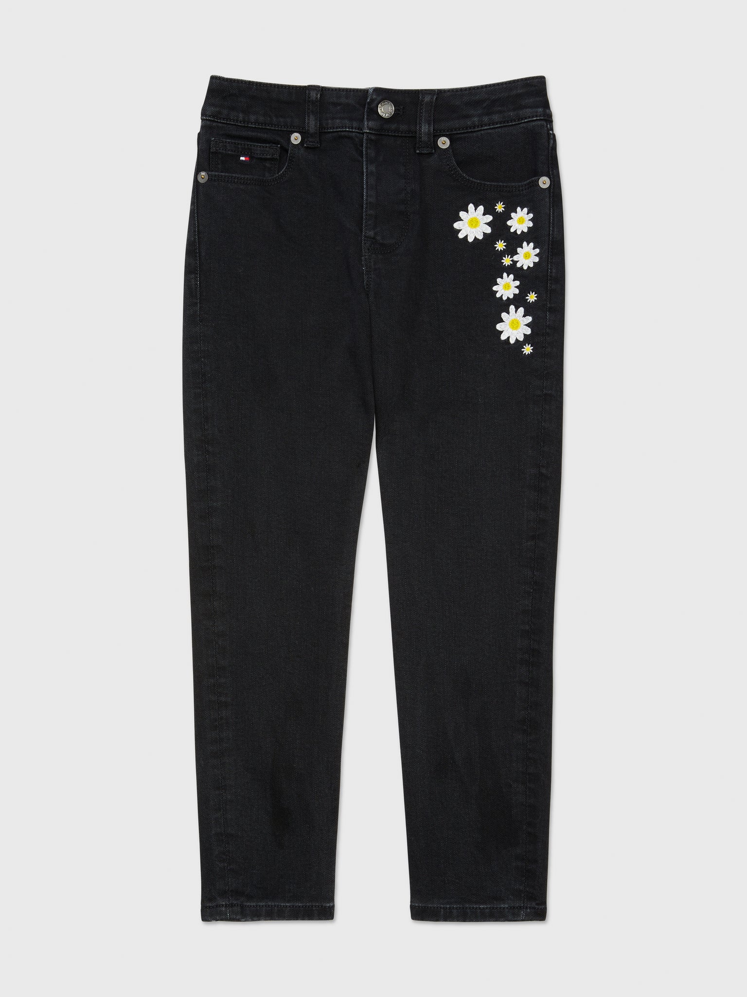 Tapered Flower Jeans (Girls) - Black Denim