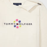 Flower Mockneck Sweater Dress (Girls) - Ivory Petal