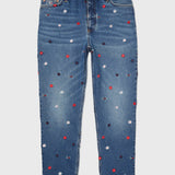Embroidery Mom Fit Jean (Womens) - Medium Wash
