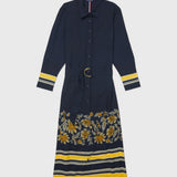Belted Floral Stripe Dress (Womens) - Amber Glow