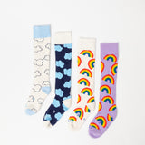 Everyday Knee-High Seamless Feel Socks 4 Pack (Kids) - Clouds & Rainbows