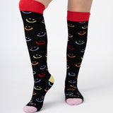 Everyday Knee-High Seamless Feel Socks 4 Pack (Kids) - Black Smiley Multi