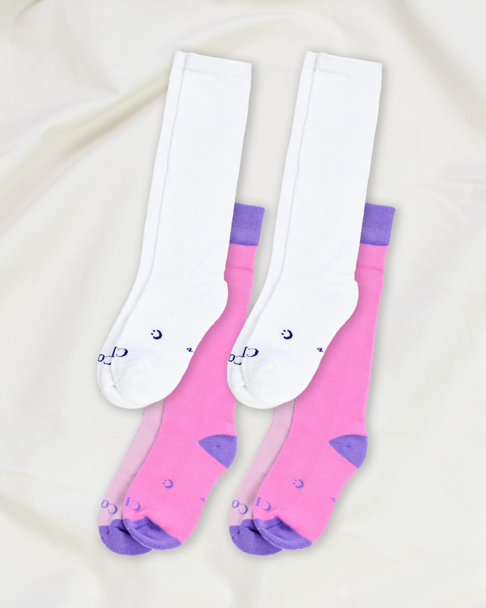 Everyday Knee-High Seamless Feel Socks 4 Pack (Kids) - White/Sugar Pink