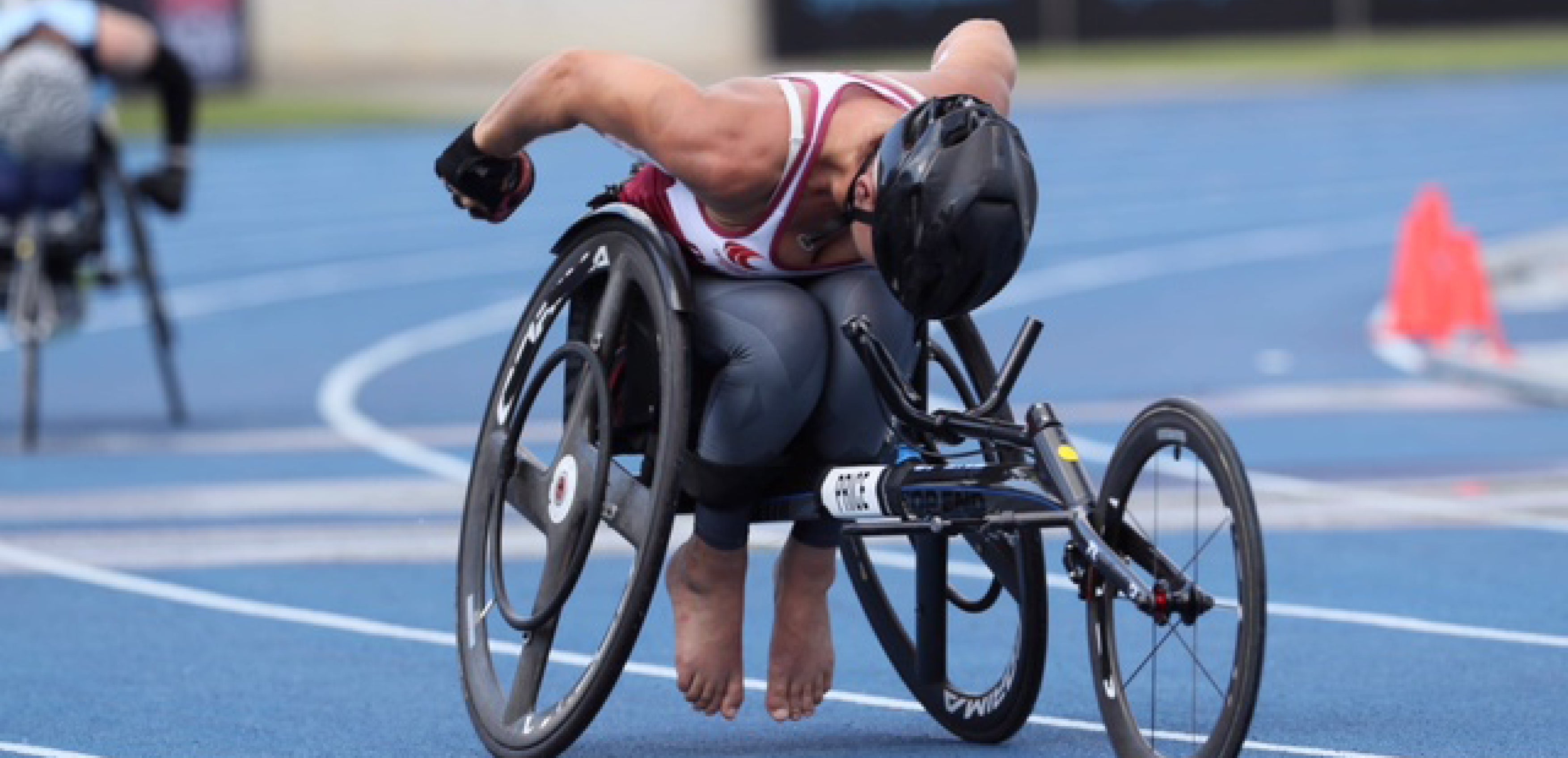 Natasha pictured wheelchair racing.