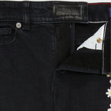 Tapered Flower Jeans (Girls) - Black Denim