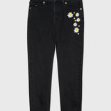 Tapered Flower Jeans (Girls) - Black Denim