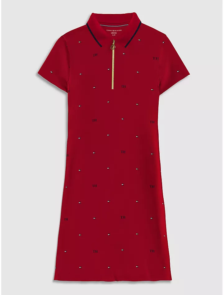 Motif Zip Polo Dress (Womens) - Primary Red