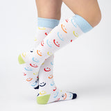 Everyday Knee-High Seamless Feel Socks 4 Pack (Kids) - White Smiley Multi