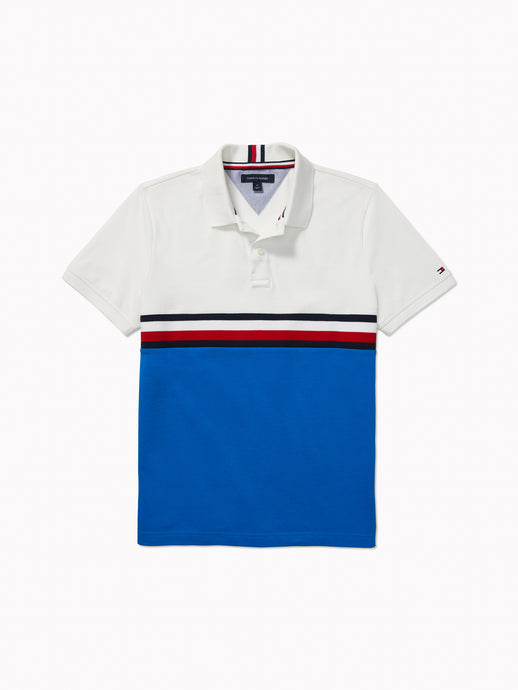 Block Stripe Polo (Mens) - Blue/ White/Red