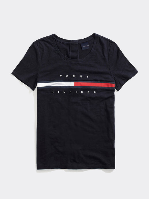 Tommy Seated Stripe Crew Tee - Navy